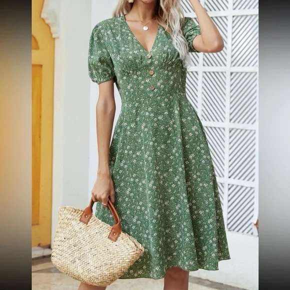 ditsy floral a line dress A-Line Wedding Dresses V Neck Simple Sexy with Sashes / Ribbons Split –  TANYA BRIDAL